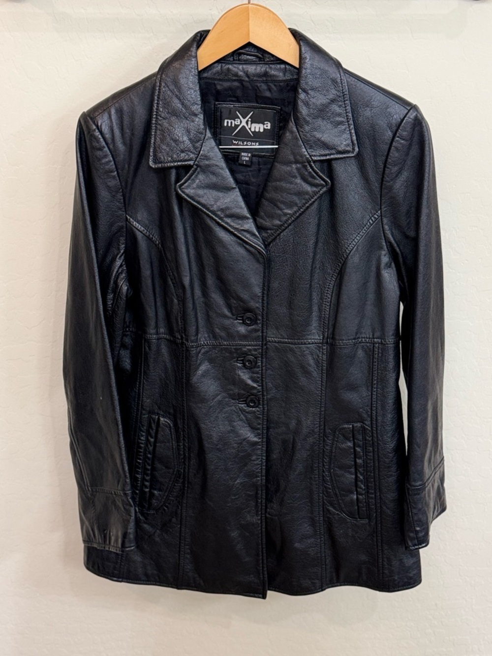 Vintage 90s Y2K Wilsons Leather Maxima Black Leather Blazer / Car Coat - Size L